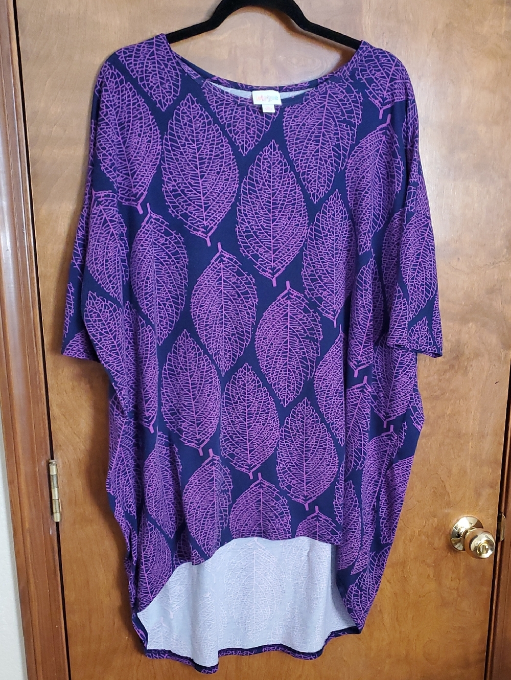 LuLaRoe Irma Purple Leaf-Print Tunic Top XL